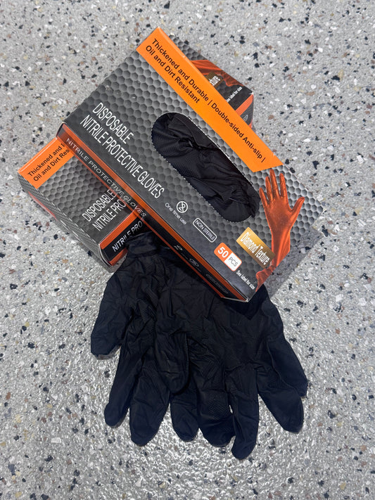 100 x Nitrile No-Rip Anti-Slip Gloves - Black